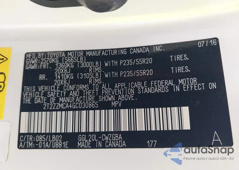 2016 Lexus Rx 350 z USA, uszkodzony, nr VIN 2T2ZZMCA4GC030865